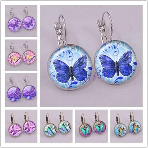2021 New Butterfly Branches Earring ButterfliesArt Round shape Earring Photo Hook Earrings Glass Cabochon Jewelry