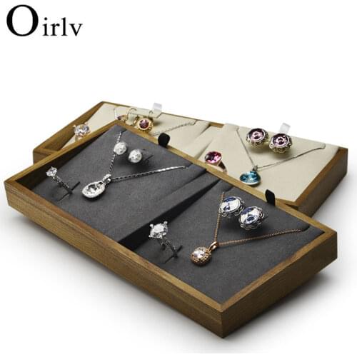 New Solid Wood Jewelry Display Tray with Microfiber Pendant Ring Necklace Earring Stand Holder for Showcase Jewelry Organizer