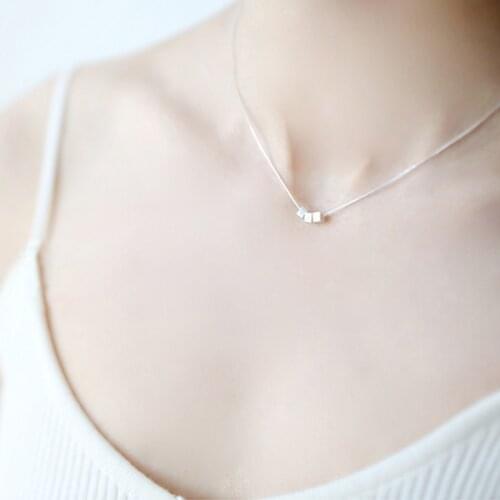 New 925 sterling silver three square necklace fashion geometric shape clavicle chain feminine minimalism exquisite jewelry gift