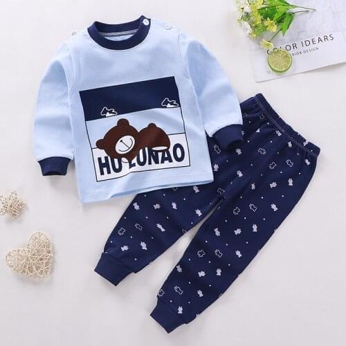 Autumn Girls Boys Sleepwear Sets Cartoon Pattern Long Sleeve Tops and Pants Pajamas Sets for Children Kids Homewear