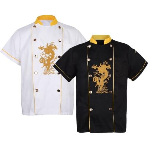 Chef Coats Summer Short Sleeves Unisex with Embroidery Dragon Chef Jackets
