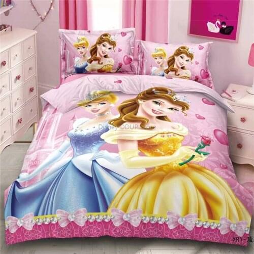 Pink Disney Cinderella Aurora Ariel Princess Children Bedding Sets McQueen Spider Man Anna Elsa Duvet Cover Bed Sheet Pillowcase