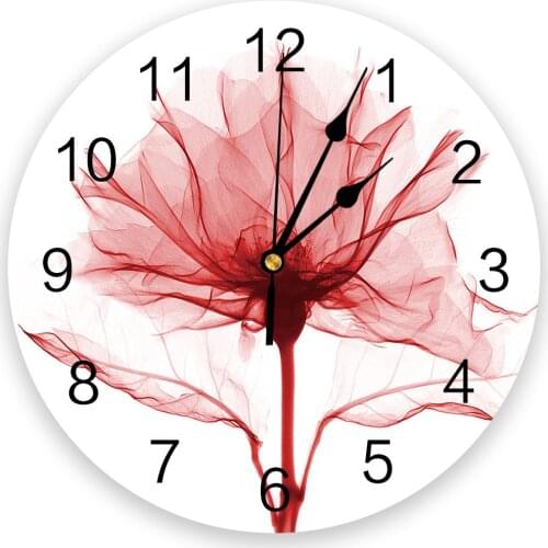 Red Flower Transparent Abstract Wall Clock For Home Decoration Living Room Quartz Needle Hanging Watch Modern Kitchen Clock