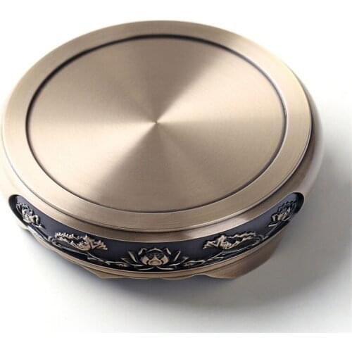 PURE COPPER LOTUS RELIEF INCENSE BURNER BASE BRASS CARVED HOUSEHOLD INDOOR RETRO CRAFTS DECORATION ZEN CENSER BASE ROUND DECOR