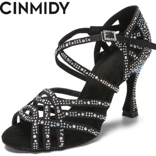 CINMIDY Latin Dancing Shoes For Women Tango Salsa Rumba Samba Ballroom Party Ladies Dance Heels Women Sandals Wedding Shoes