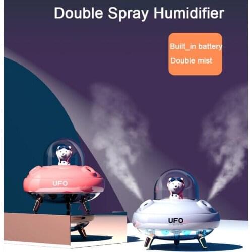 USB Portable UFO Humidifier Wireless Ultrasonic Double Spray Aroma Oil Diffuser Air Humidificador with 7 Color Light for Home