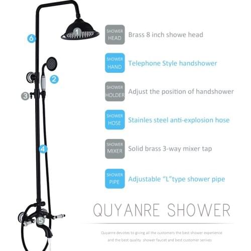 Vidric Vidric Black Antique Brass Shower Faucet Set Porcelain Deco Bathtub Shower Kit Spray Dual Knobs Mixer Tap Swivel Tub Spou