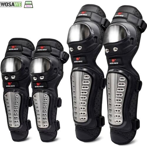 WOSAWE Stainless Steel Elbow Knee Pads Motorcycle Long Knee Pad Armor Moto MTB Knee Protective Gear Protector Guards Kit