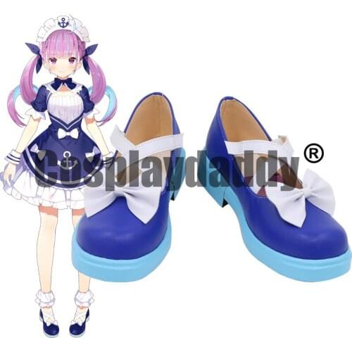 Japanese Virtual YouTuber Vtuber Minato Aqua Akutan Main Ver. Cosplay Maid Lolita Crossing Straps Mary Jane Flat Shoes C006