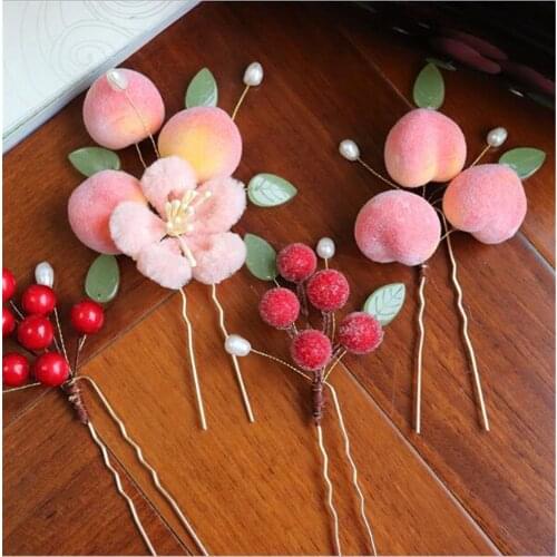 Berry Peach Hair Clips Flower Hairpin Cute Lolita Girl Wedding Photography Hair Accessories Hairpins B1493