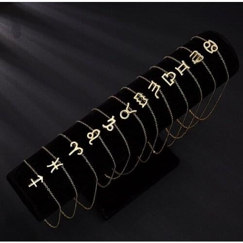 Women Constellations Symbol Pendant Gold Plated Clavicle Chain Necklace Jewelry 12 constellation symbol design wholesale