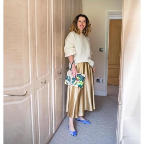 Womens Skirt Korean Style A-line Satin Champagne Jupe High Waist Woman Skirts Ankle Mujer faldas Femme Jupes Saias Mulher