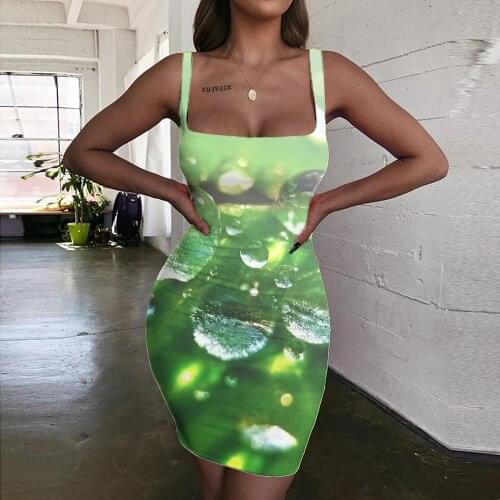 KYKU Water Drop Dresses Women Green Sundress Forest 3d Print Novel Halter Sleeveless Womens Clothing Club Short Beach Femme