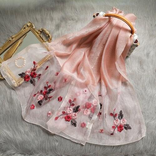 Floral Embroidery Real Silk Wool Scarf For Women Winter Scarves Shawls Hijab Wraps Pashmina Bandana Foulard Wholesale 2020