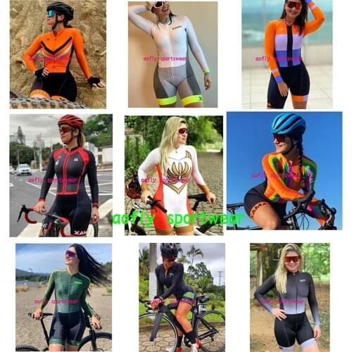 2021 New XAMA Pro Team Competition Triathlon One-Piece Suit Female Monkey Long-Sleeved One-Piece Jersey 9D Stretch Gel Lycra