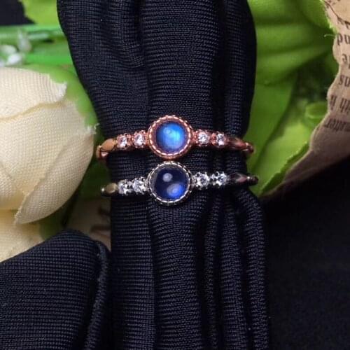 Natural blue moonstone ring, simple and exquisite, good quality gemstone, 925 silver