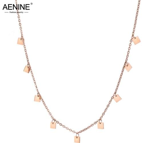 AENINE Trendy Stainless Steel 9 Small Square Pieces Choker Necklaces For Women Rose Gold Charm Necklace Jewelry AN18274