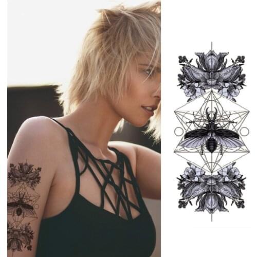 1PC Sexy Geometric patterns Black spider Flower Henna Temporary Tattoo Black Mehndi Style Waterproof Tattoo Sticker