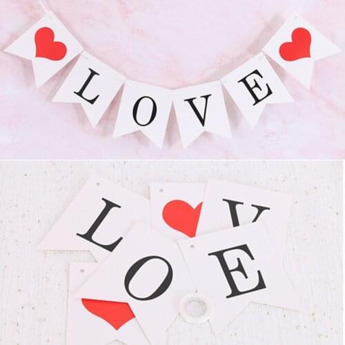 10pcs Party Flag Letter LOVE Heart DIY Bunting Banner Flags Candy Bar Party Wedding Decoration background Baby Shower Favor
