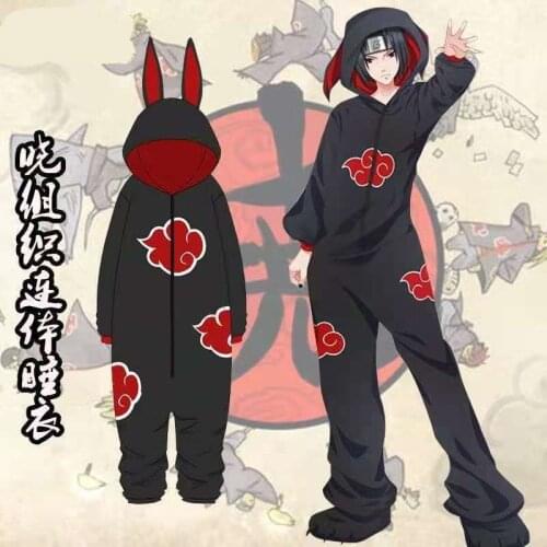 2021 Anime Cosplay Akatsuki Pajamas Jumpsuits Summer Winter Flannel Plush Adult Cosplay Costume
