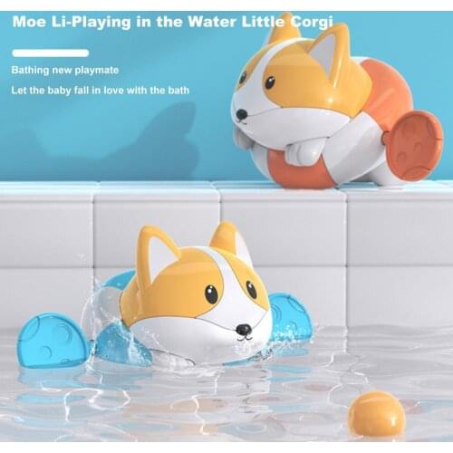 2021 Creative Baby Bathing Toy Joyful Cartoon Design Attractive Lovely Winding Corgi Swim Toy Animal Swim for Home