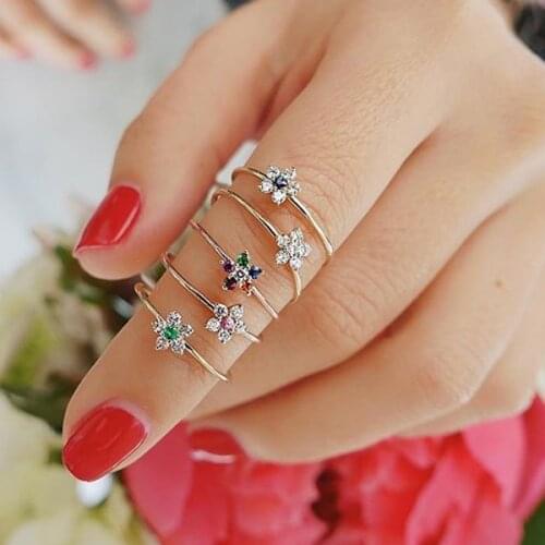 2021 Decalite CZ Lace Flower Ring Gold Color Women Fashion Style daisy Ring Midi Finger Rings Bijoux Femme mujer Jewelry 1 piece