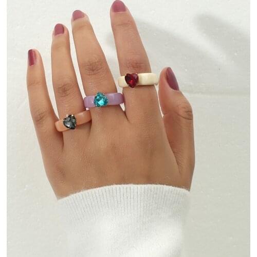 3Pcs/set Delicate Simple Ring Heart Pendant Personality Small Fashion Girl Crystal Rings for Women Party Jewelry Birthday Gift