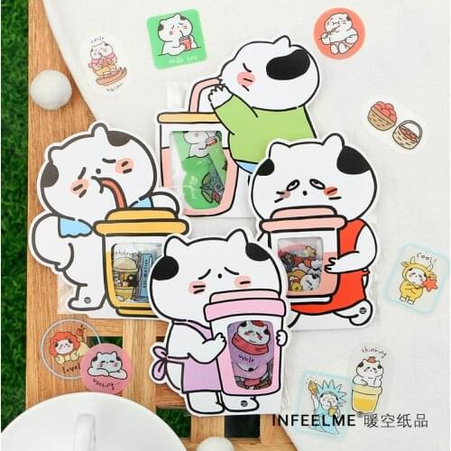 40 pcs /Bag Uncle Cat & Fruit Drinks DIY Adhensive Mini Diary Stickers Decorative Stick Label