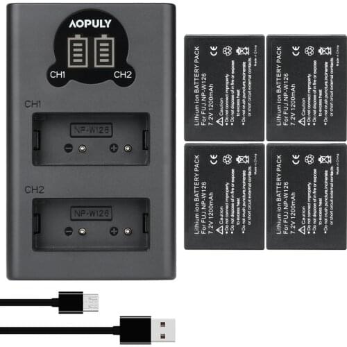AOPULY 2Pcs batteries NP-W126 NP W126 Battery + USB LCD Charger For Fuji HS50 HS35 HS33 HS30EXR XA1 XE1 X-Pro1 XM1 X-T10 camera
