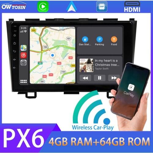 9" PX6 4G+64G Android 10 Car Multimedia Player For Honda CRV CR-V 2006-2011 5*USB GPS Radio TDA7850 Auto Stereo HDMI DSP IPS DAB