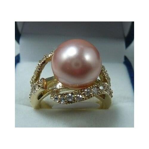 Free Shipping Wholesale Cheap Hot ''1 Pcs Yellow Plated Shell Pearls inlay crystal Ring 7 8 9 Size