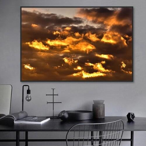 Orange Clouds Abstract Oil Painting Large Landscape Wall Painting Living Room Mural Canvas Modern Art Posters and Prints
