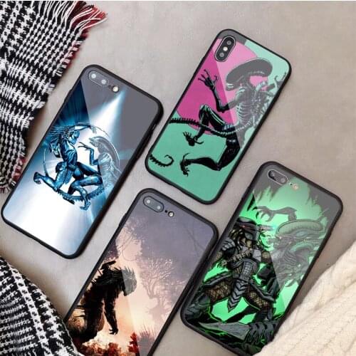 Alien vs Predator Cool Tempered Glass Phone Case For iphone 12 11 Pro Max 5 6 7 8 PLUS X XS XR XSMax Shell