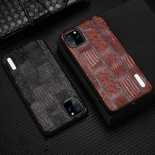 Crocodile Texture Phone Case for iPhone 11 Pro Max X XR XS Max 6s 6 7 8 Plus Solid Color Genuine Leather Protective Cover Funda