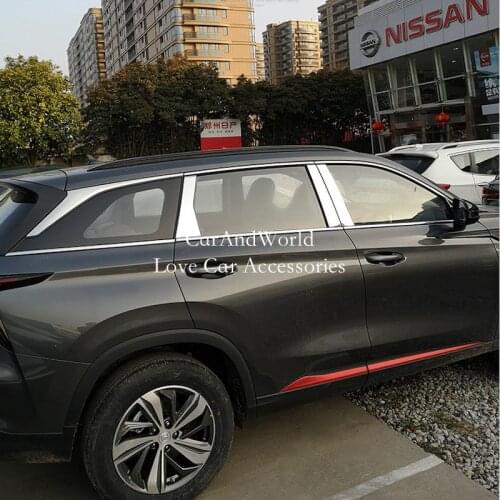 For Changan CS75 Plus 2020-2022 Car Window Center Pillar Strips Cover Door Frame Garnish Trims Stainless Steel Molding Accessory