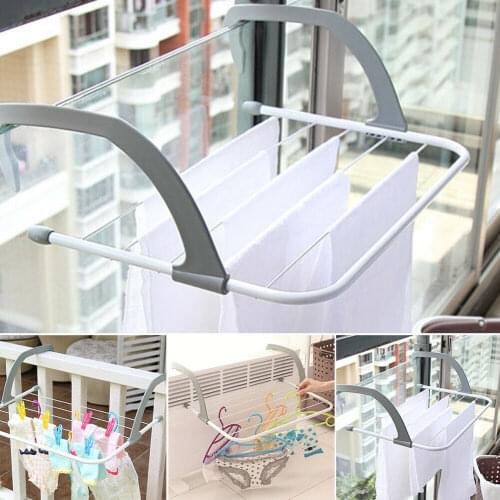 Home Folding Adjustable Radiator Towel Clothes Drying Rack Pole Airer Dryer Drying Rack 5 Rail Balcony Telescopic Laundry Holder