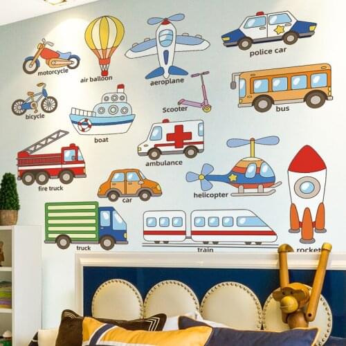 Traffic Tools Wall Stickers DIY Cartoon Cars Pegatinas Mural Decals for Kids Rooms Baby Bedroom Nursery House Decoration