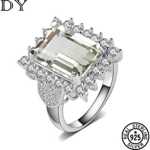DY 100% 925 Sterling Sliver Ring For women Green crystal nature anniverssary wedding party gift Fine Jewelry 925 Rings