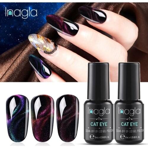 Inagla 8ml Chameleon Magnet Gel Polish 3D Cat Eyes UV Nail Polish Soak Off Long Lasting Led Gel Nail Art Varnish Black Base Need