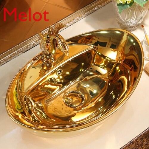 Ceramic Game Gold Gold Counter Basin Art Basin European-Style Bathroom Inter-Platform Basin Washbasin Modern Retro Hand Washing