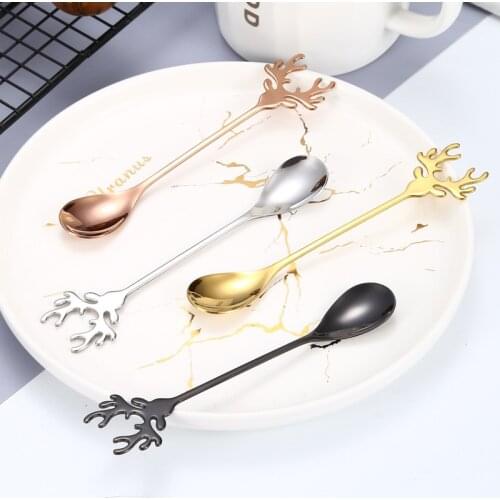 Coffee Cartoon Elk Spoon Cute Creative Stainless Steel Mini Ice Cream Spoons Home Kitchen New Lovely Dessert Snack DIY Teaspoon