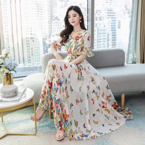 Summer 2021 new Korean version of large-size chiffon dress slim seaside beach dress super fairy temperament long dress