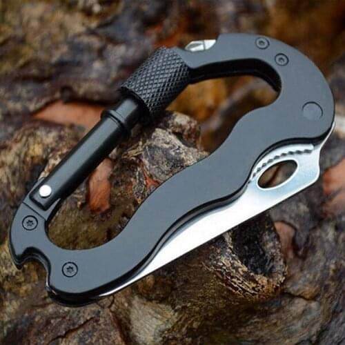 Outdoor Camping Hiking Multifunction D Type Carabiner Hook Pocket Knife Keychain Bottle Opener Screwdriver EDC Tool