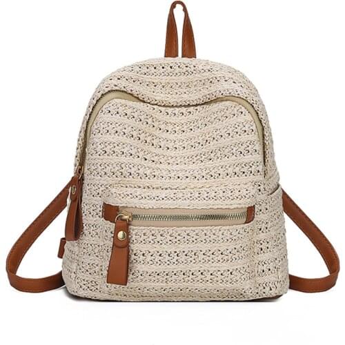 Fashion Women Backpack Straw Rattan Woven Travel Backpacks Girls Summer Beach Shoulder Schoolbags Rucksack Tote Purse