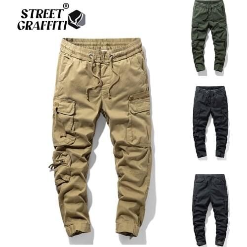 2021 New Spring Mens Cotton Cargo Pants Clothing Autumn Casual Fashion Elastic Waist Quality Pantalones Tipo Cargo Pants Men