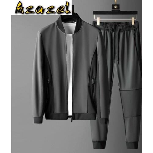 Azazel Stand Collar Mens Sets (sweatshirt+pants) High Quality Zipper Casual Sport Male Suits Fashion Elastic Waist Man Trousers