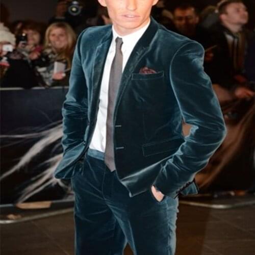 2 Pieces Mens Velvet Suit Slim Fit Dark Green Costume Tuxedos Two Buttons Groomsman Mens Wedding Suits Bridegroom Men clothes