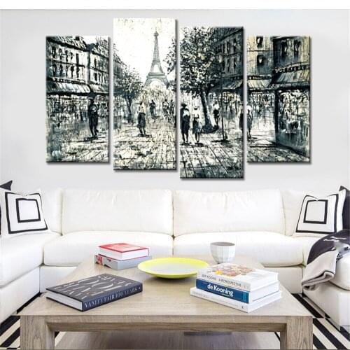 4 Panel Grey Sky Space Universe Landscape Painting On Canvas Cuadros Modern Earth Wall Art Picture For Room Decoration