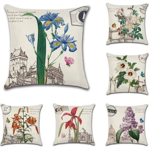 Classical Flower Cushion Cover 45*45cm Retro flower architecturePillow cover Decorative Pillows for Sofa Throw Pillowcase Home
