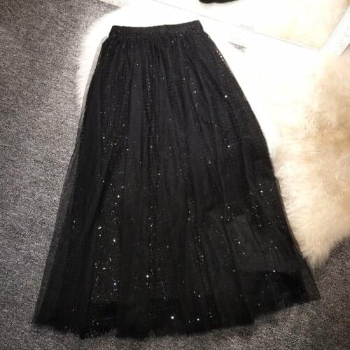 Industry New Customized Heavy Sequins Natural Waist Slim Mesh Half length Skirt Summer Female Star Skirt